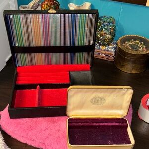 VINTAGE Set of Two Jewelry Boxes. Black larger box is Buxton small gold travel b